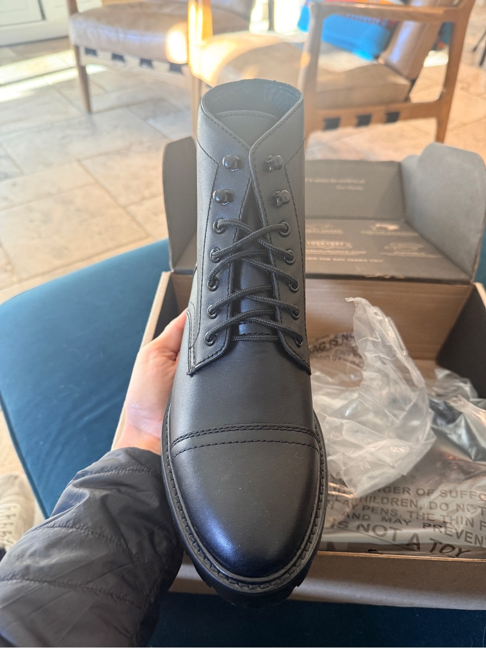 Thursday Boot Company Black Leather Women's Lace-Up Cap-Toe Boot